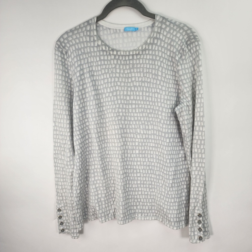 J.McLaughlin Sweater Women's M Button Cuff Grey Geo Print